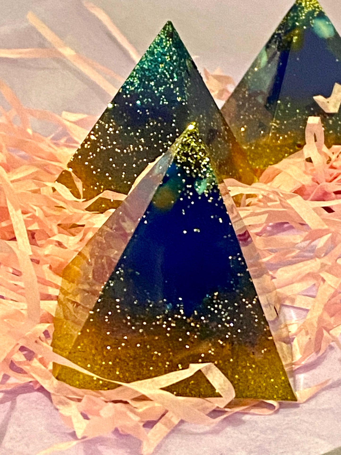 Pyramid Crystal Orgone Resin Gift custom Keepsake, Paper weight.