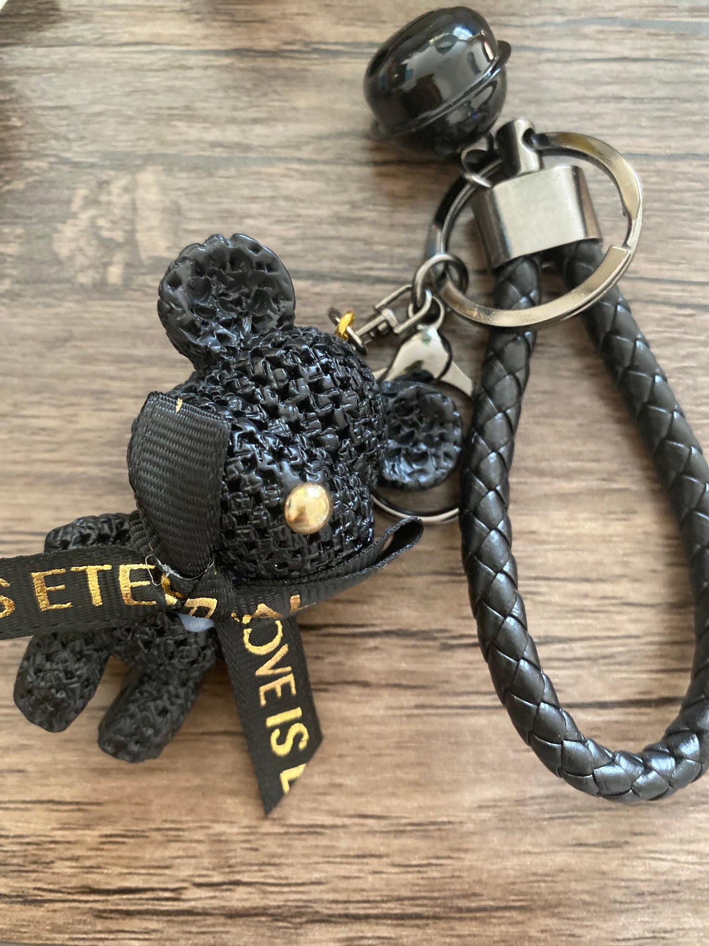 Black Teddy Bear with Bell Keyring, Hand Bag, Belt Phone Charm. Gift For her, Birthday, Cute Gift, Fun, Cute. Purse Charm, Jewellery.