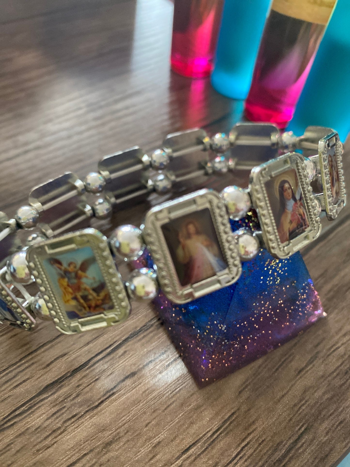 Lovely Holy Christian Elastic Bracelet with Silver Beads, Catholic | Ladies, Girls, Gift For her, Birthday, Cute Gift. Style 015