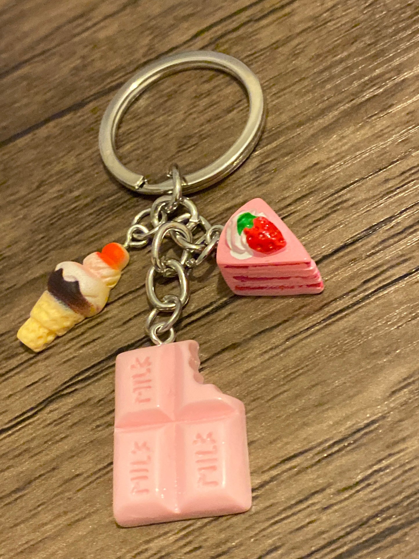Pretty Pink Chocolate, Ice cream and Cake Multi Charm Keyring, Hand Bag Charm, Gift For her, Birthday, Cute Gift, Fun, Cute.