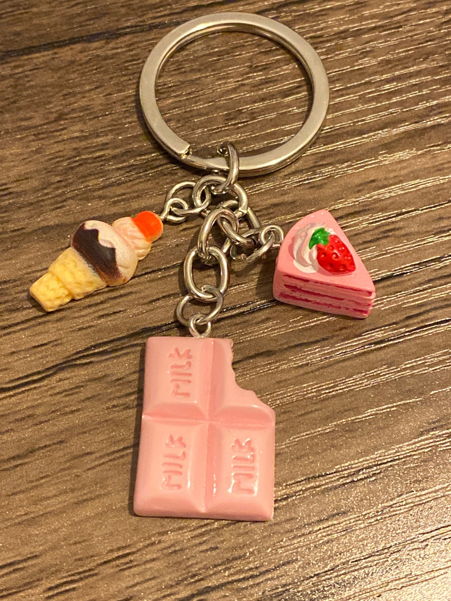 Pretty Pink Chocolate, Ice cream and Cake Multi Charm Keyring, Hand Bag Charm, Gift For her, Birthday, Cute Gift, Fun, Cute.
