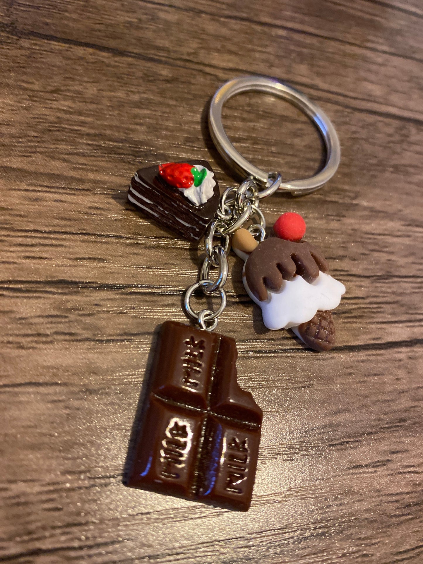 Pretty Chocolate, Ice cream and Cake Multi Charm Keyring, Hand Bag Charm, Gift For her, Birthday, Cute Gift, Fun, Cute.
