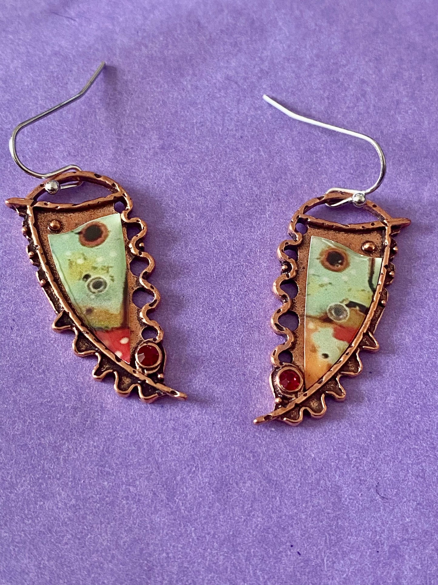 Beautiful Boho colourful earrings. For women, girls tribal copper design. Gift, Style 3