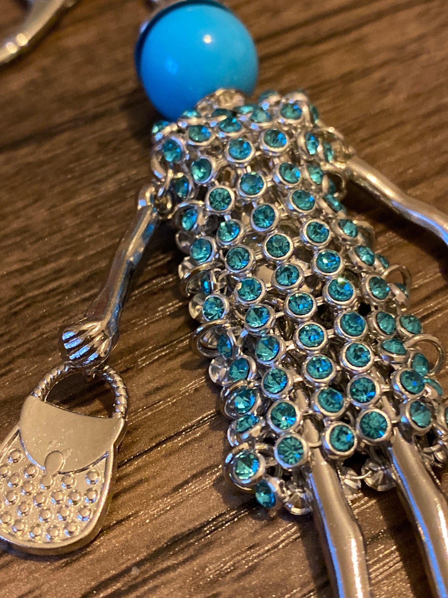 Blue Rhinestones Doll Keyring, Hand Bag, Belt Phone Charm. Gift For her, Birthday, Cute Gift, Fun, Cute. Purse Charm, Jewellery.