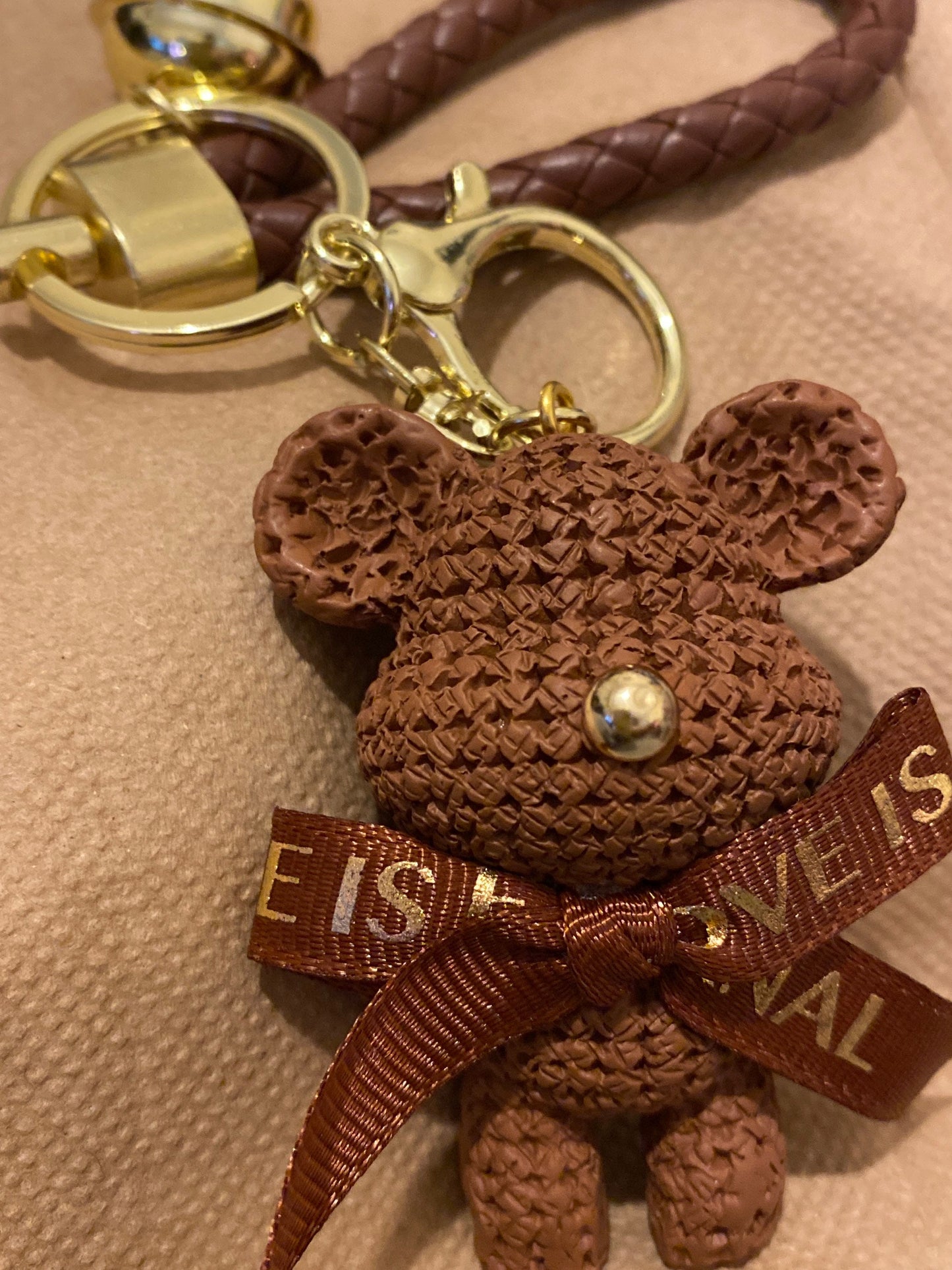 Brown Teddy Bear with bell Keyring, Hand Bag, Belt Phone Charm. Gift For her, Birthday, Cute Gift, Fun, Cute. Purse Charm, Jewellery.