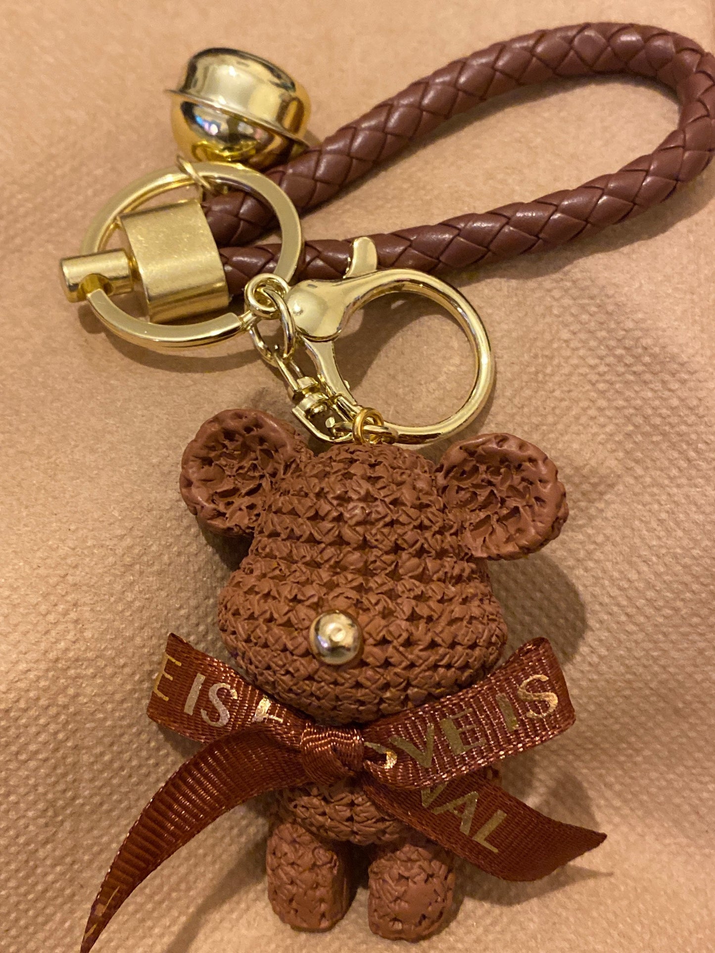 Brown Teddy Bear with bell Keyring, Hand Bag, Belt Phone Charm. Gift For her, Birthday, Cute Gift, Fun, Cute. Purse Charm, Jewellery.
