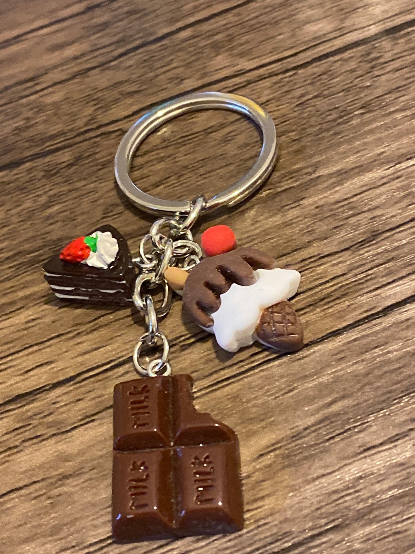 Pretty Chocolate, Ice cream and Cake Multi Charm Keyring, Hand Bag Charm, Gift For her, Birthday, Cute Gift, Fun, Cute.