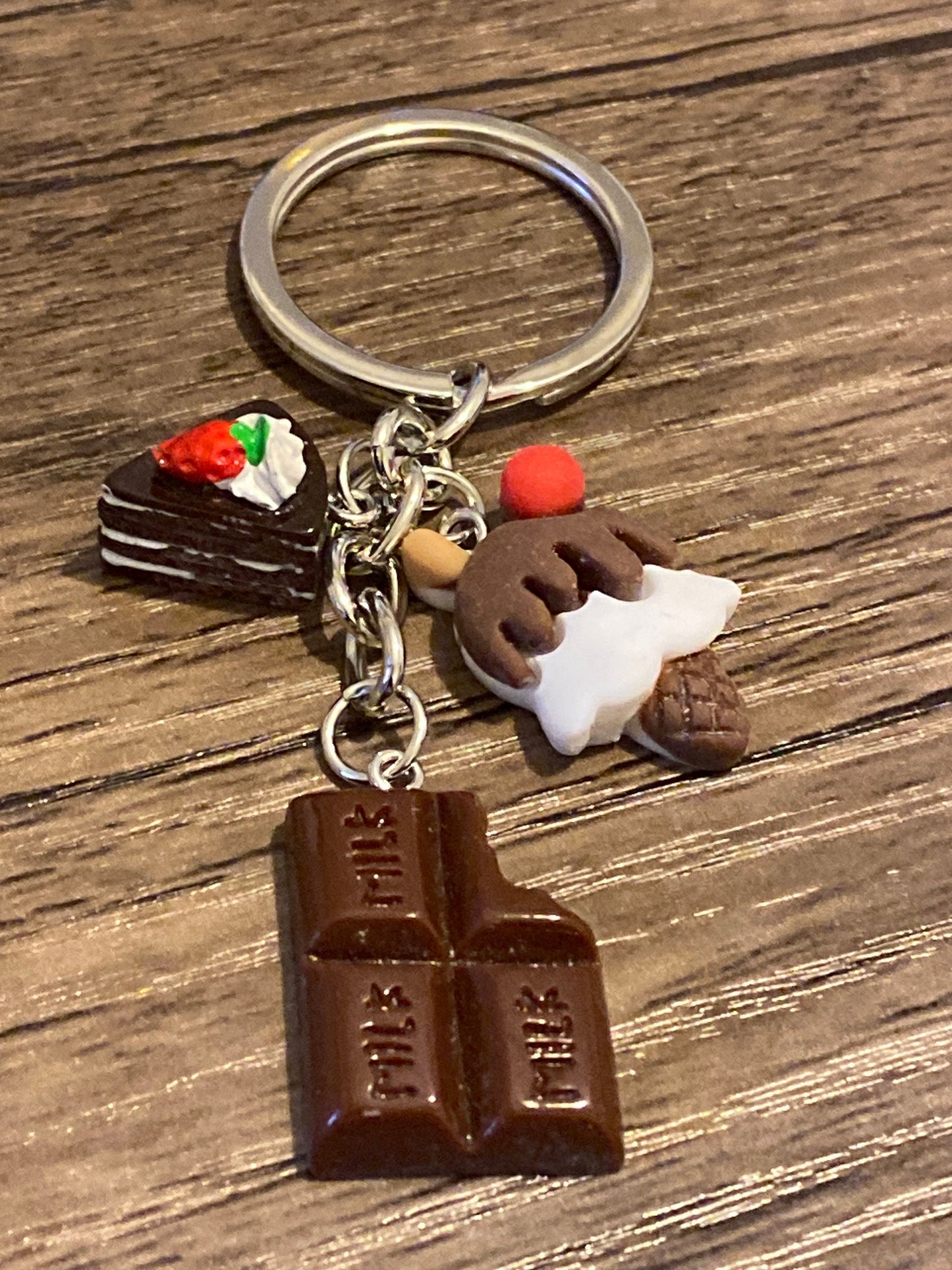 Pretty Chocolate, Ice cream and Cake Multi Charm Keyring, Hand Bag Charm, Gift For her, Birthday, Cute Gift, Fun, Cute.