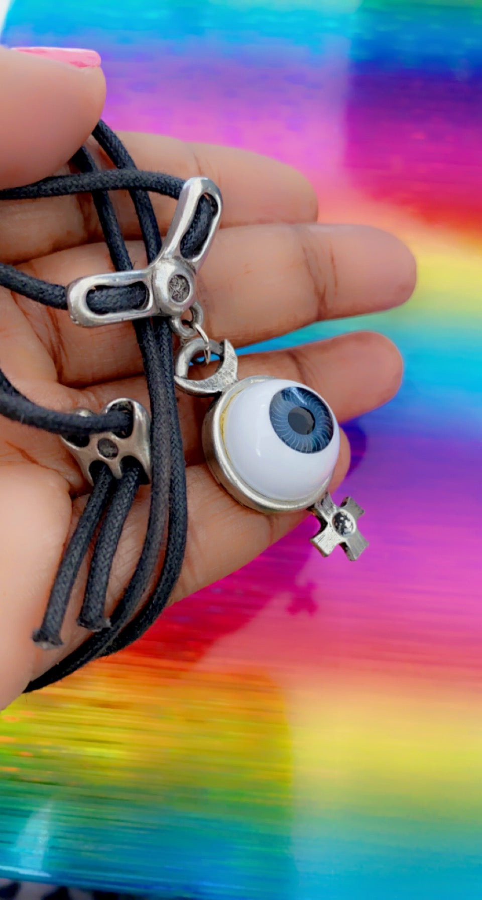 Blue Evil Eye Design Fashion Cord Necklace- Keep the evil eye off you.