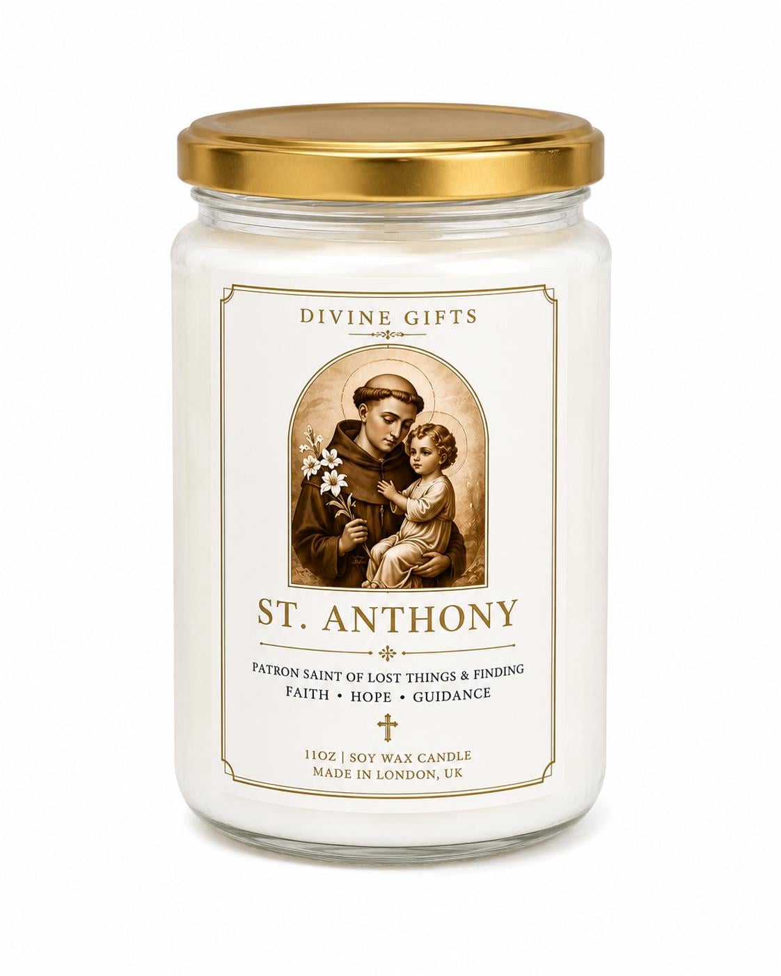 St. Anthony Prayer Candle | Patron Saint of Lost Things | White Soy Wax Devotional Candle | Catholic Gift | Divine Gifts UK