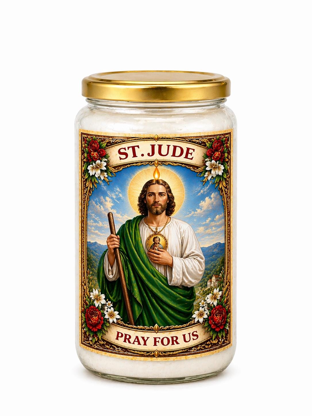St Jude Prayer Candle | White Devotional Candle in Glass Jar | Patron Saint of Hope & Impossible Causes | Divine Gifts UK.