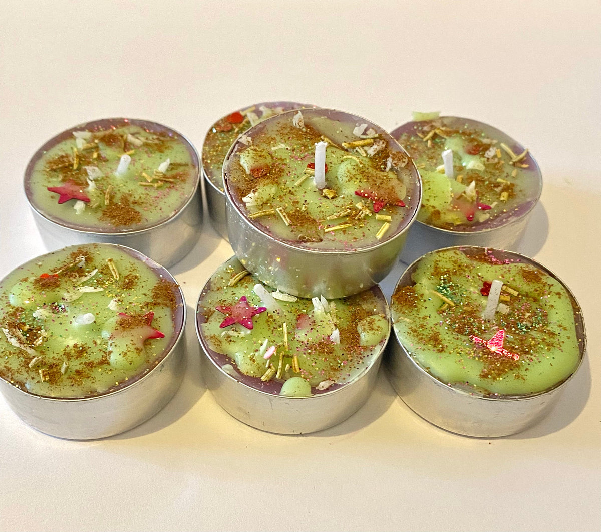 Hoodoo Luck Drawing Tea Light Candles: Handmade Herb & Oil Blend - Set of 7