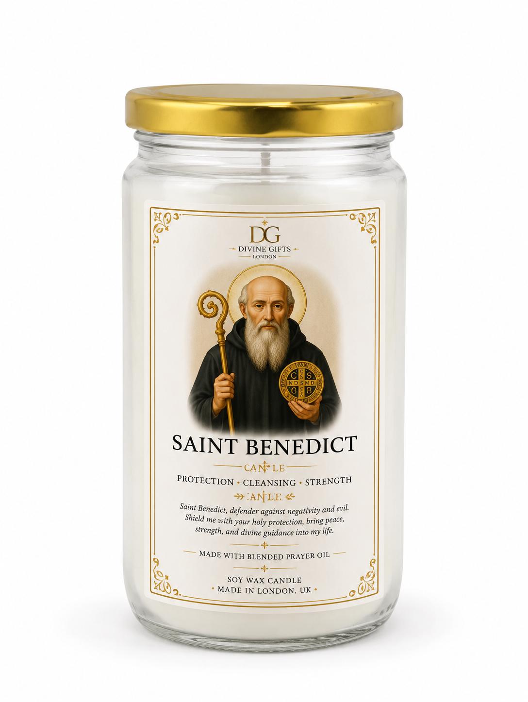 Saint Benedict Prayer Candle | White Soy Wax Protection Candle | Spiritual Cleansing Candle | Catholic Gift | Handmade Blessed Candle