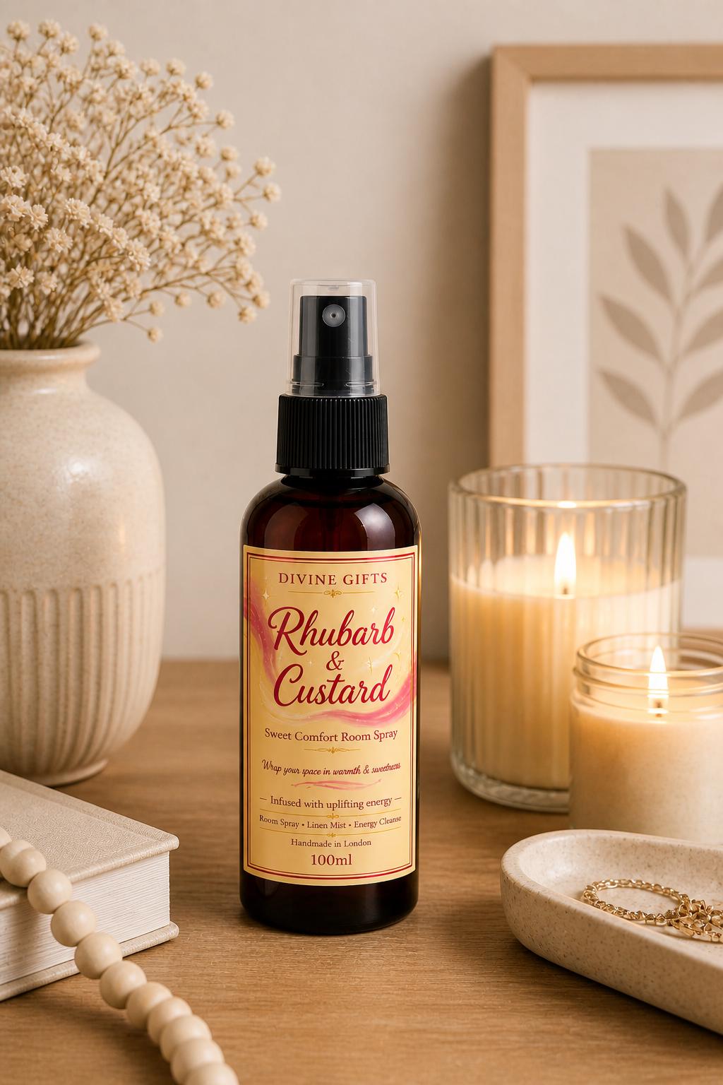 Rhubarb & Custard Room Spray 100ml | Sweet Home Fragrance Mist | Linen Spray | Cozy Scent | Handmade in London | Gift for Her