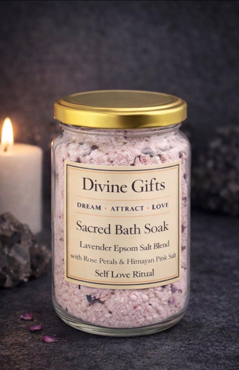 Lavender Epsom Bath Soak – Divine Gifts Rose Bath Salts, Self Love Ritual, Relaxing Spa Bath, Himalayan Pink Salt, Gift for Her UK