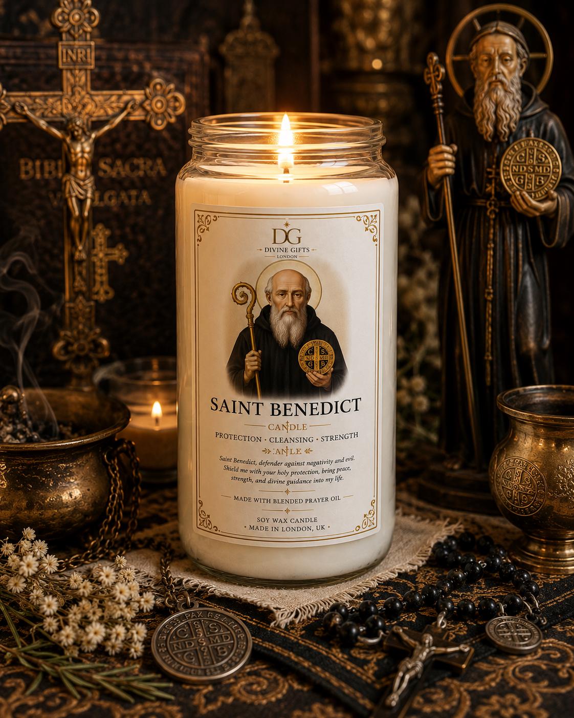 Saint Benedict Prayer Candle | White Soy Wax Protection Candle | Spiritual Cleansing Candle | Catholic Gift | Handmade Blessed Candle