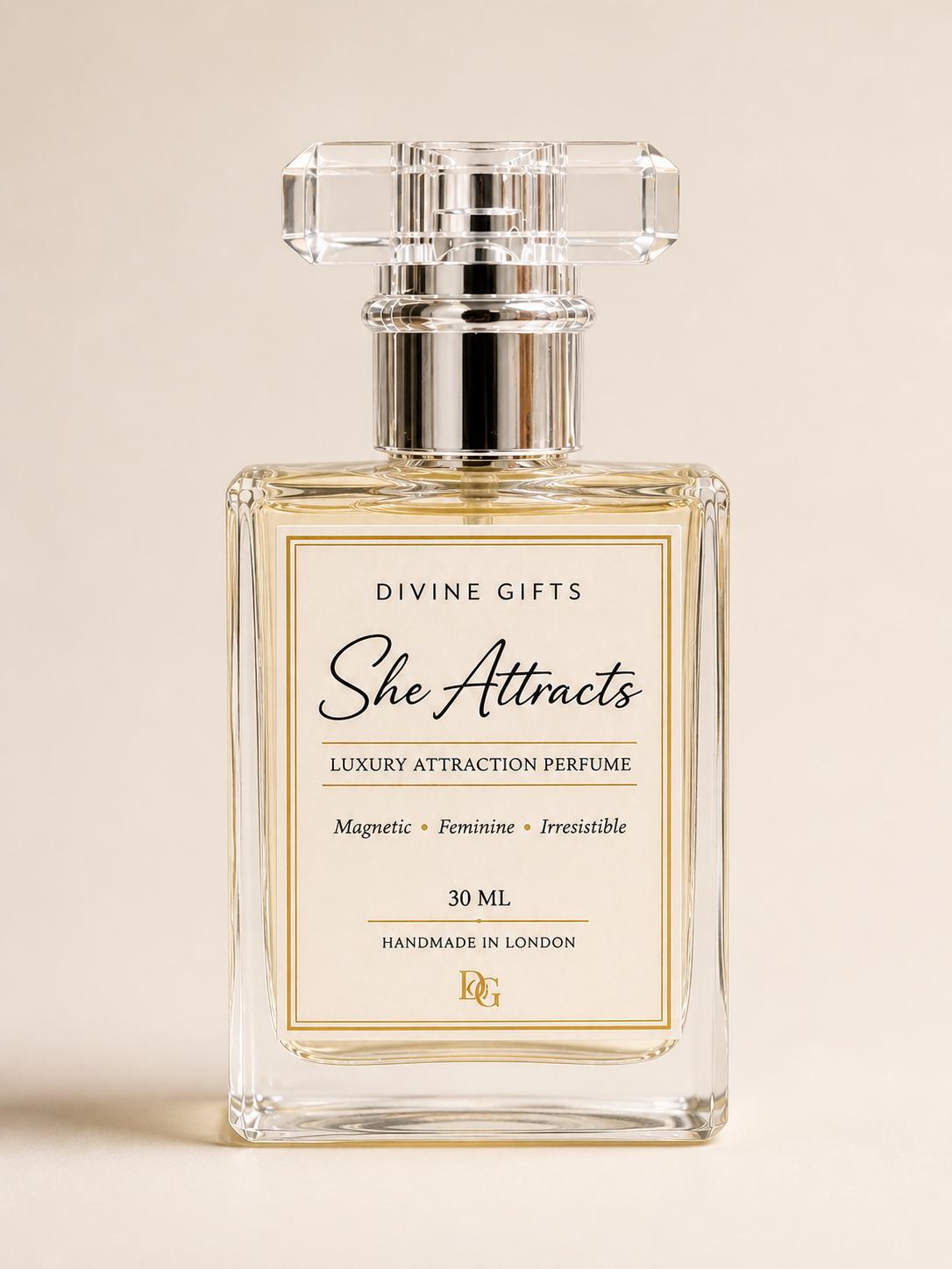 She Attracts Perfume Set | Luxury Feminine Fragrance | 30ml Spray & 10ml Roll On | Vanilla Musk Patchouli Scent | Gift for Her UK