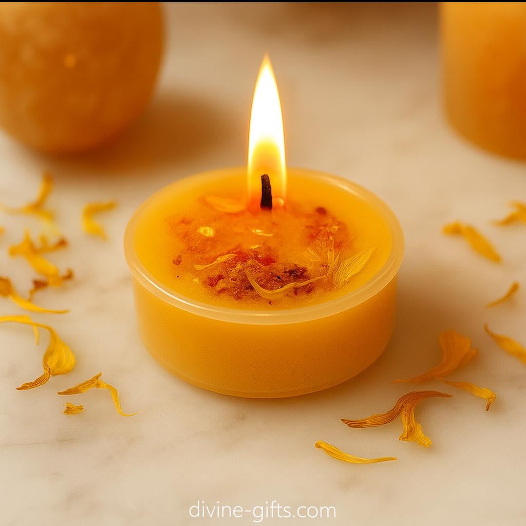 Solar Heart Tealight Candle | Chakra Healing | Self-Love and Positivity Candles made with herbs, roots, oils & powders—handmade blend .