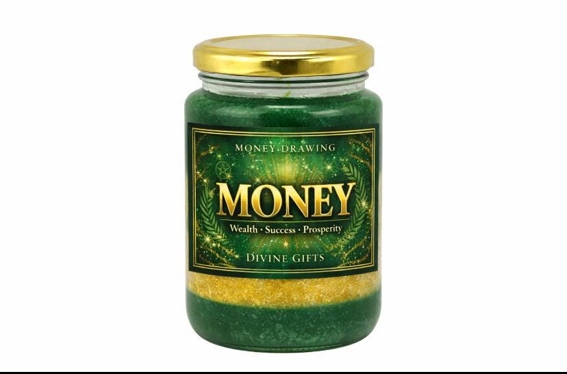 Money Drawing Candle | Prosperity and Abundance Spell Candle | Wealth, Success and Manifestation | Green & Gold Ritual Candle