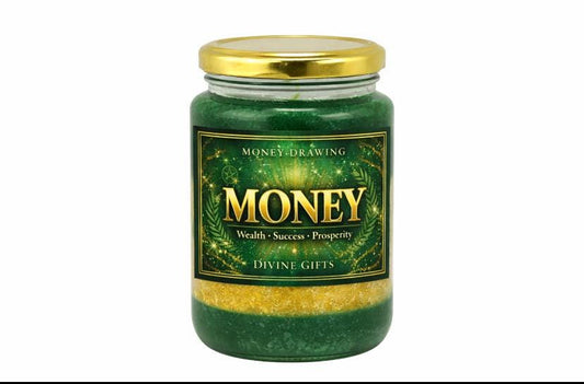Money Drawing Candle | Prosperity and Abundance Spell Candle | Wealth, Success and Manifestation | Green & Gold Ritual Candle