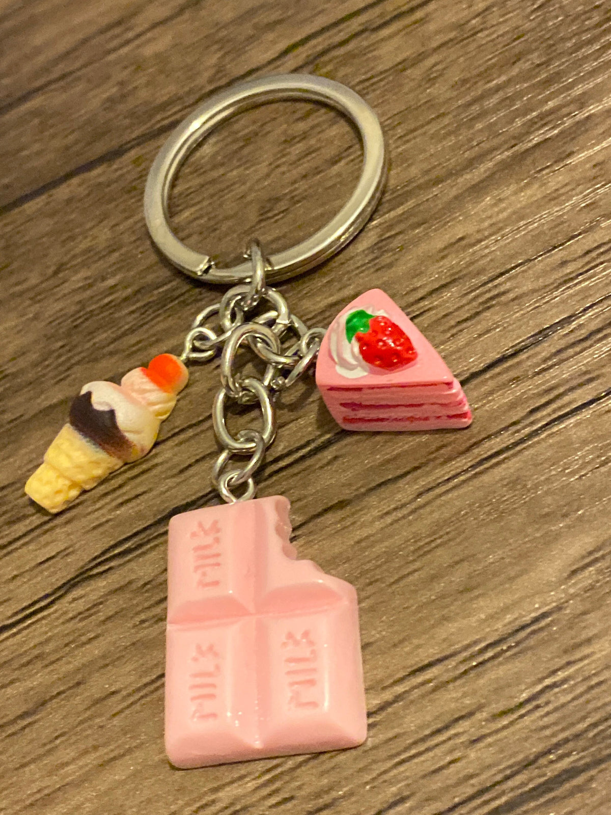 Pretty Pink Chocolate, Ice cream and Cake Multi Charm Keyring, Hand Bag Charm, Gift For her, Birthday, Cute Gift, Fun, Cute.