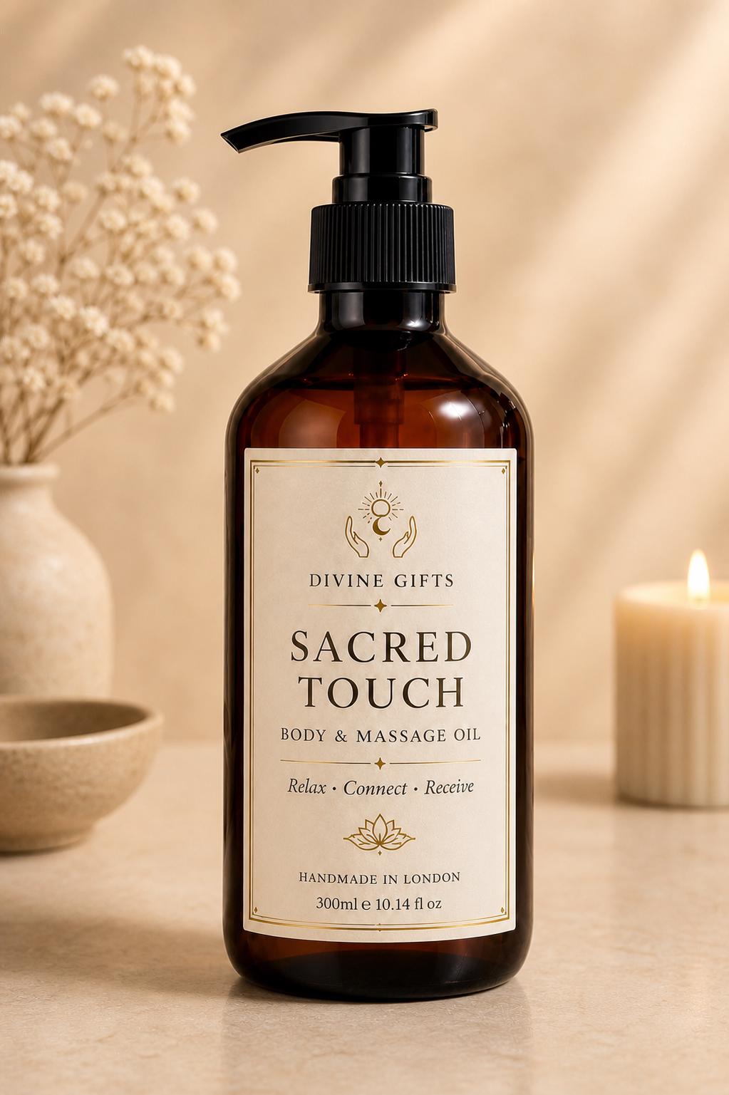 Sacred Touch Body Oil 300ml | Massage Oil for Relaxation & Intimacy | Self Love Ritual Oil | Luxury Spa Oil | Divine Gifts London