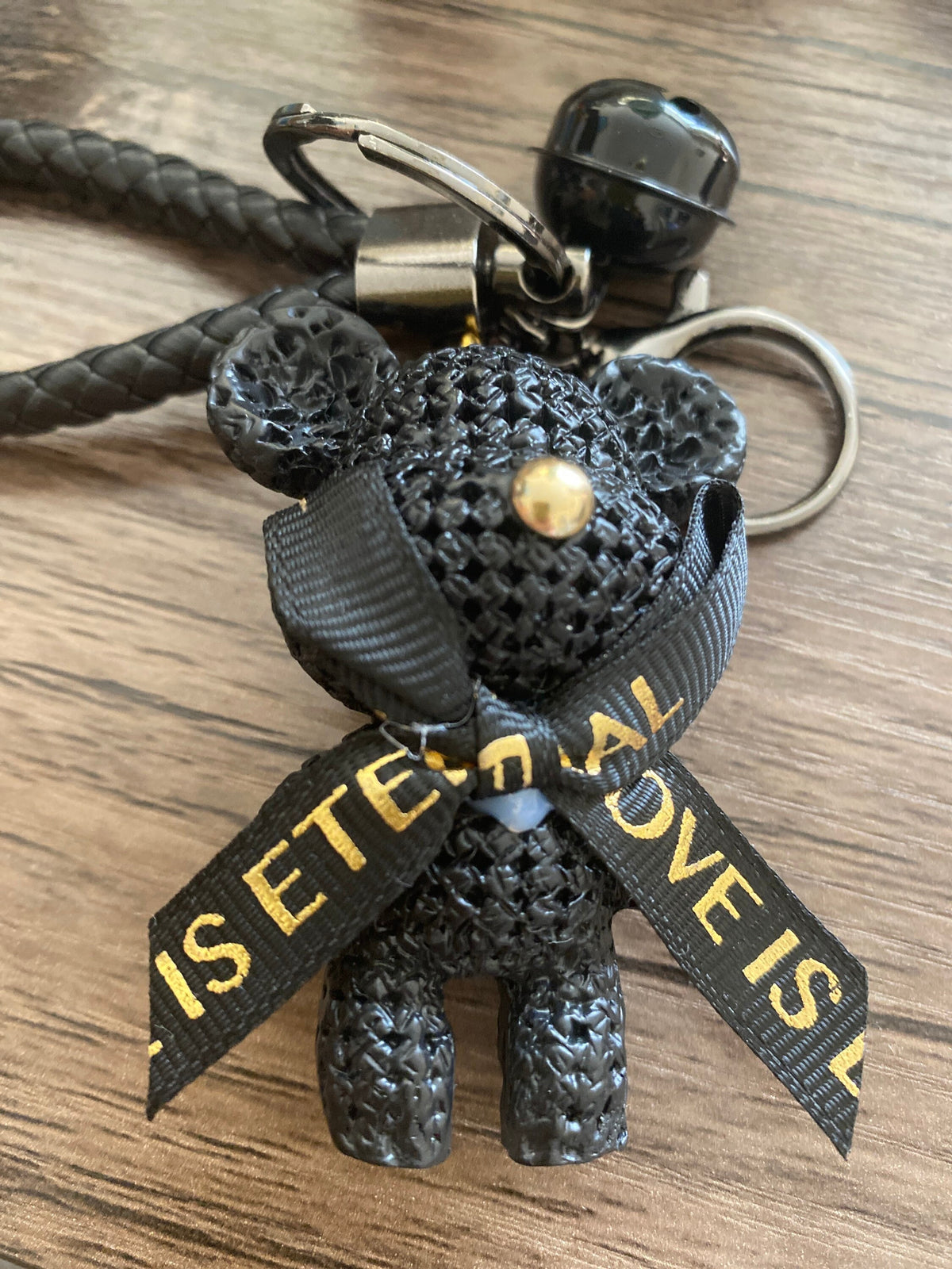 Black Teddy Bear with Bell Keyring, Hand Bag, Belt Phone Charm. Gift For her, Birthday, Cute Gift, Fun, Cute. Purse Charm, Jewellery.
