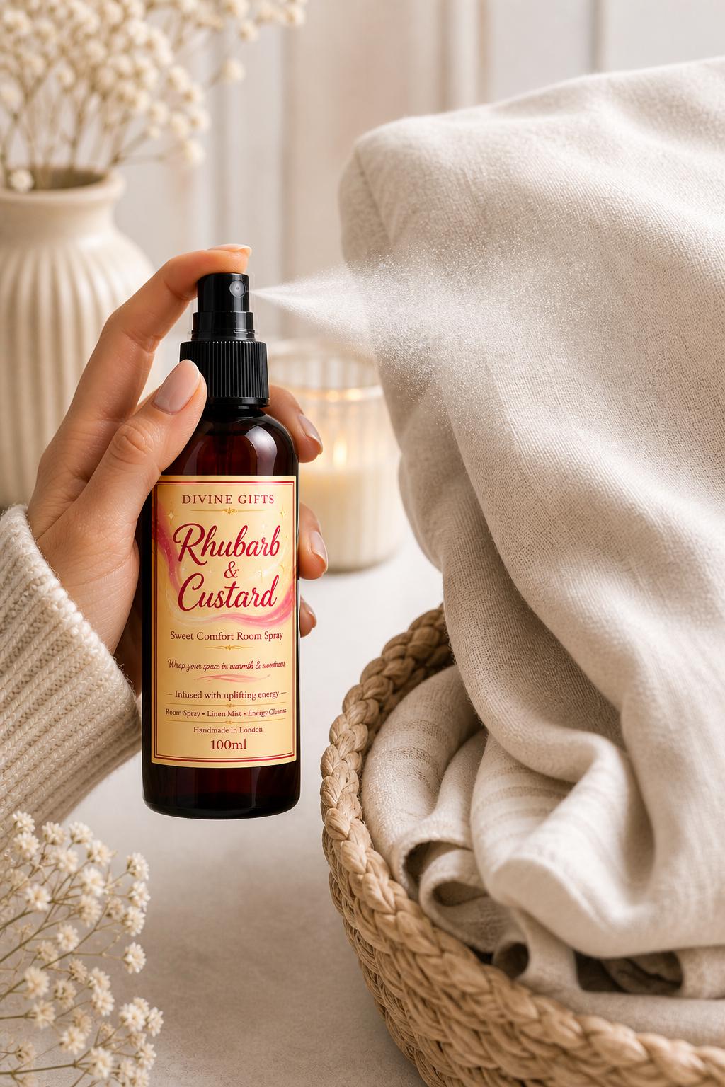 Rhubarb & Custard Room Spray 100ml | Sweet Home Fragrance Mist | Linen Spray | Cozy Scent | Handmade in London | Gift for Her