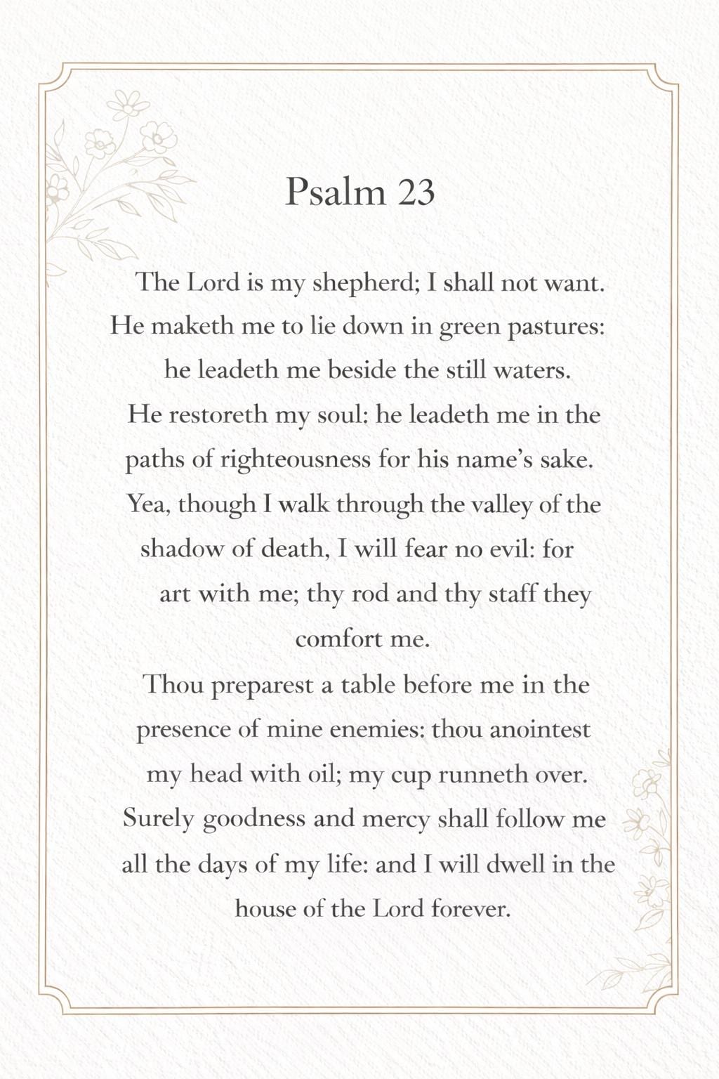 Psalm 23 Art A5 | Christian Scripture Print | The Lord Is My Shepherd | Faith Home Decor | Framed or Unframed