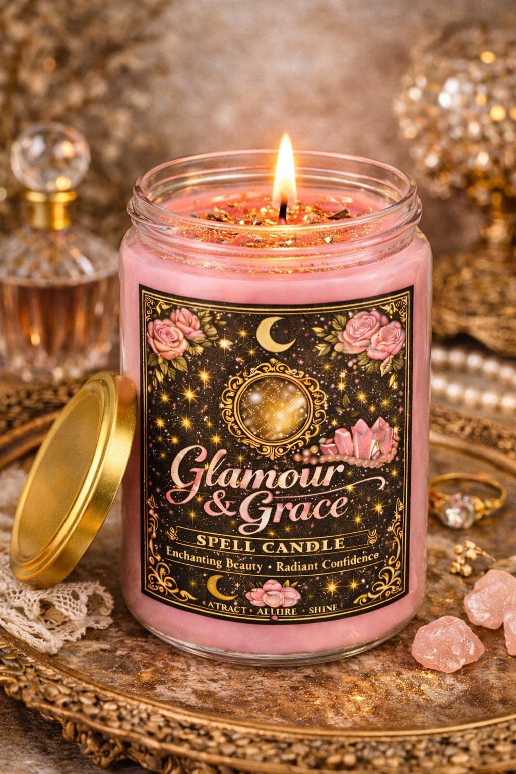 Glamour & Grace Spell Candle | Confidence, Beauty Ritual Candle |  Manifestation Candle | Self Love Magic | 11oz