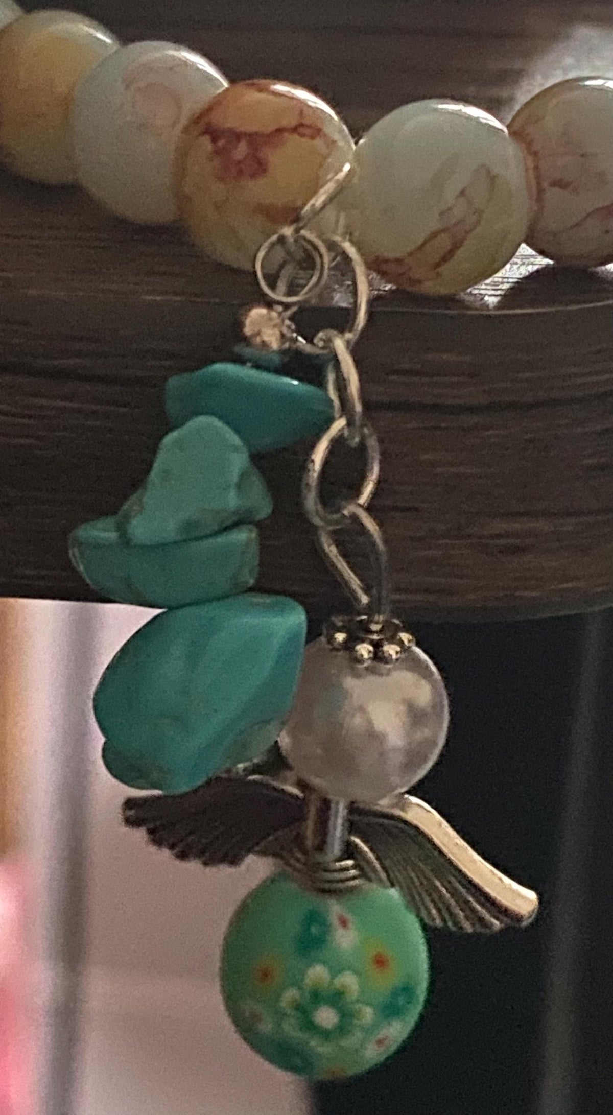 Angel Charm Bracelet with Turquoise Beads – Handmade Beaded Bracelet Gift for Her | Cute Stretch Bracelet with Charm and Flower Bead