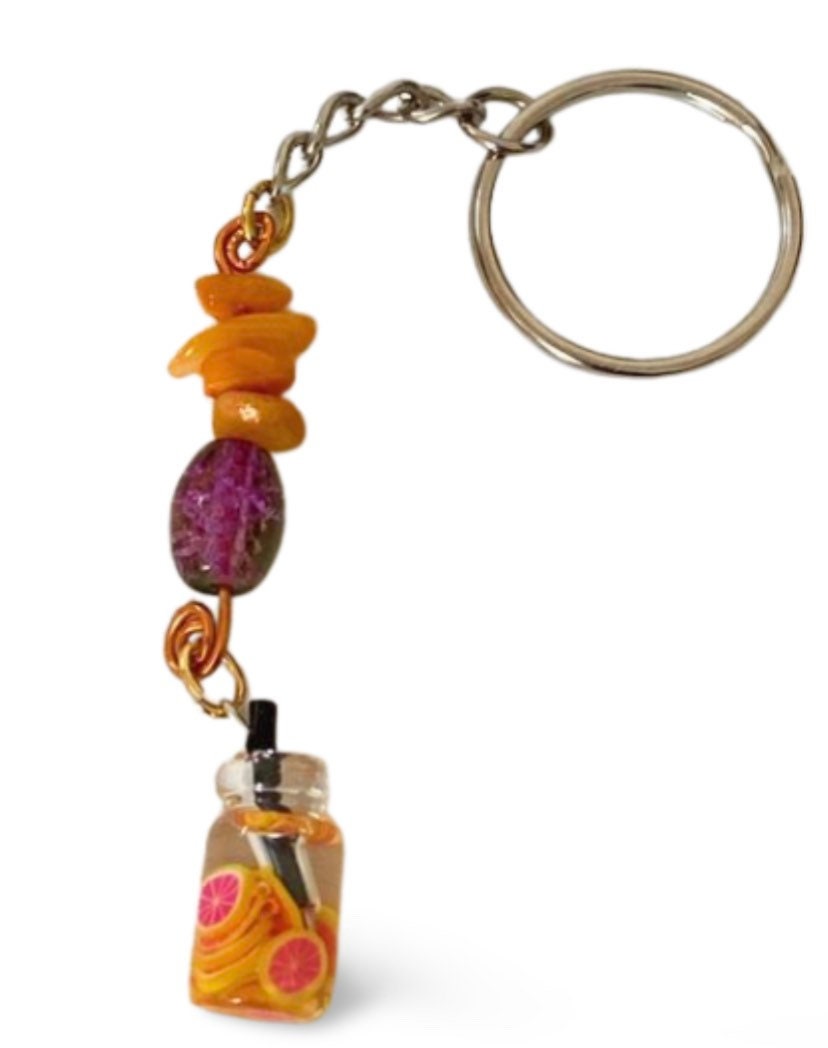 Orange Calcite Crystal Multi Charm Copper Keyring: Mason Jar Charm