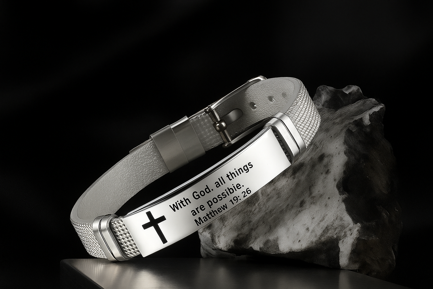 Christian Stainless Steel Bracelet – “With God All Things Are Possible” Matthew 19:26 Engraved Faith Jewellery