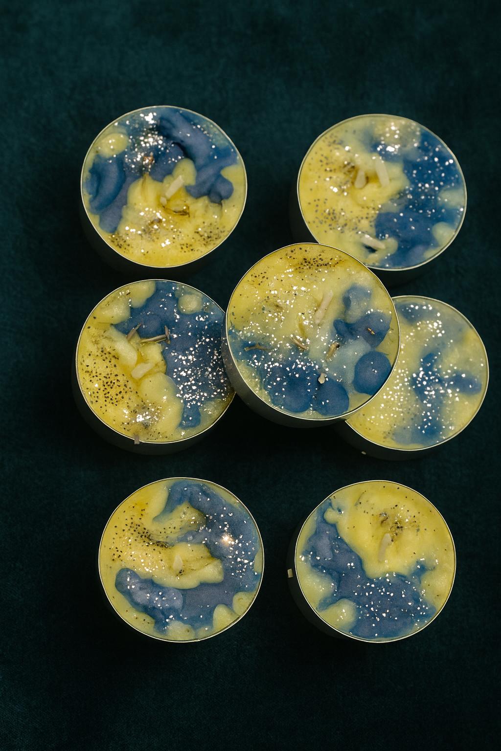 7 Happiness Spell Tealights - Golden herbal candles to invite joy,  peace positive energy Handmade Blend Use to draw happiness.