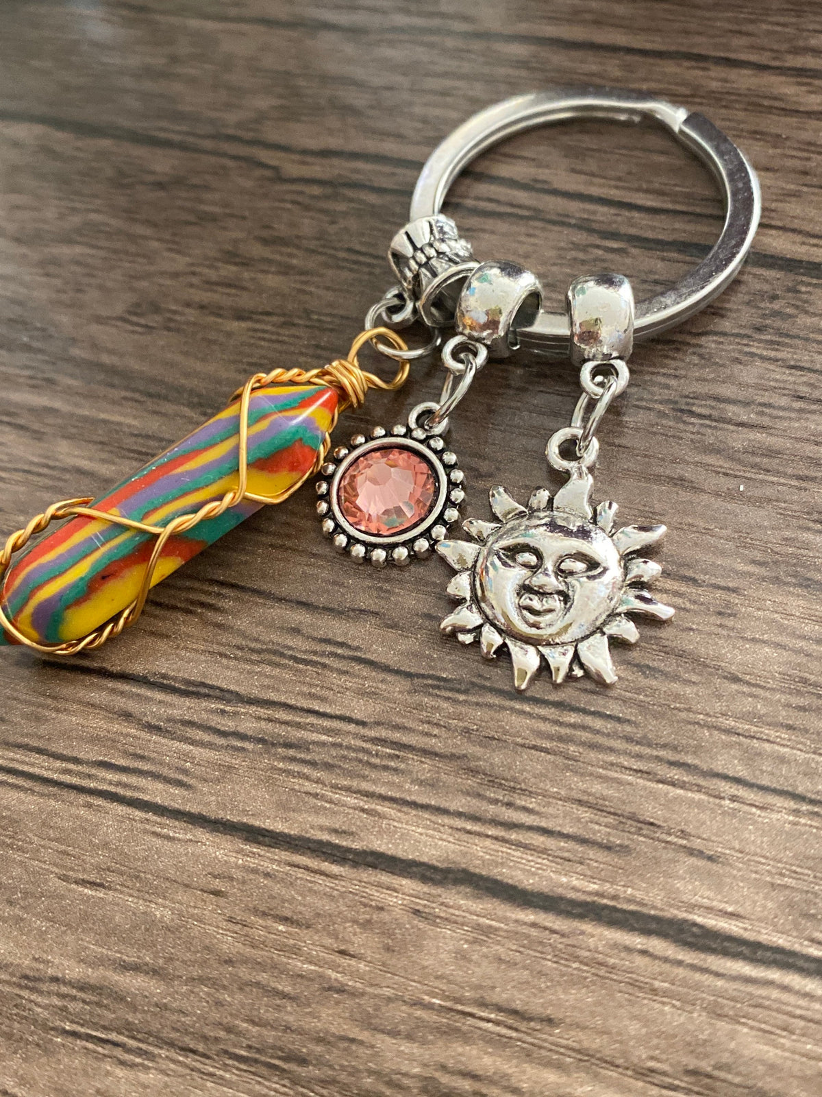 Colourful Pretty Multi Charm Keyring, Hand Bag Charm with Sun Charm. Gift For her, Birthday, Cute Gift, Fun, Cute.