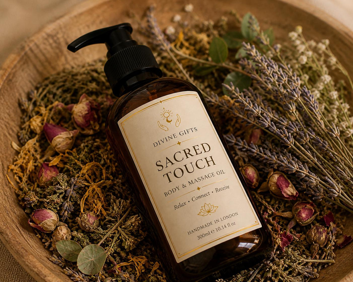 Sacred Touch Body Oil 300ml | Massage Oil for Relaxation & Intimacy | Self Love Ritual Oil | Luxury Spa Oil | Divine Gifts London