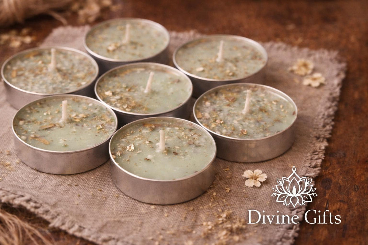 Money Drawing Tealight Candles | Prosperity Spell Candle | Herbal Alfalfa Candle for Abundance, Wealth & Success | Divine Gifts