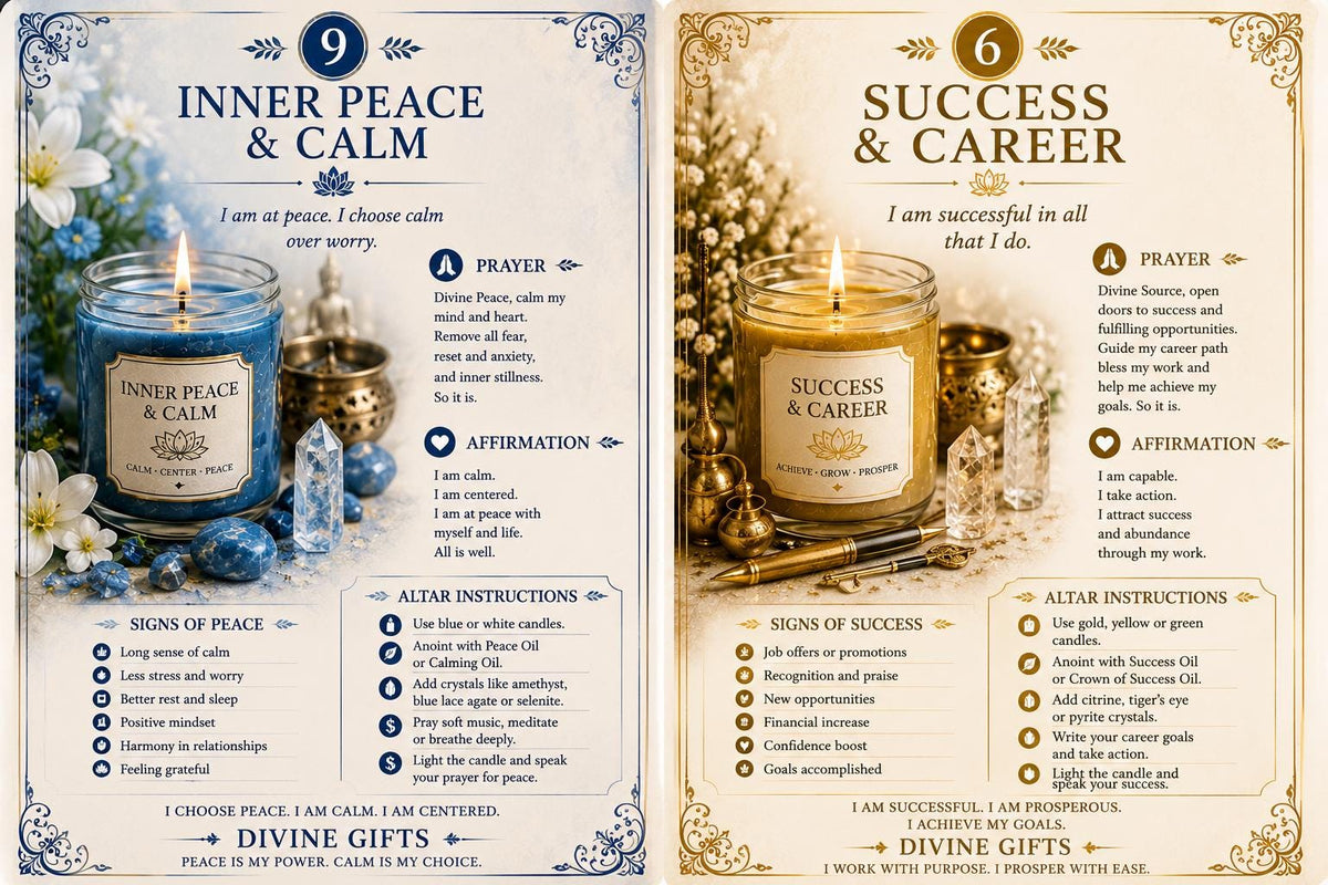 12 Printable Spiritual Altar Cards PDF | Prayer, Affirmation, Ritual Cards | Manifestation, Protection, Healing & Abundance.