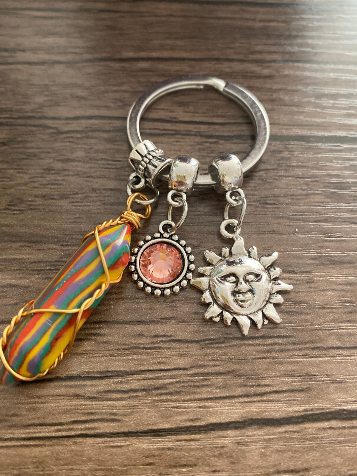 Colourful Pretty Multi Charm Keyring, Hand Bag Charm with Sun Charm. Gift For her, Birthday, Cute Gift, Fun, Cute.