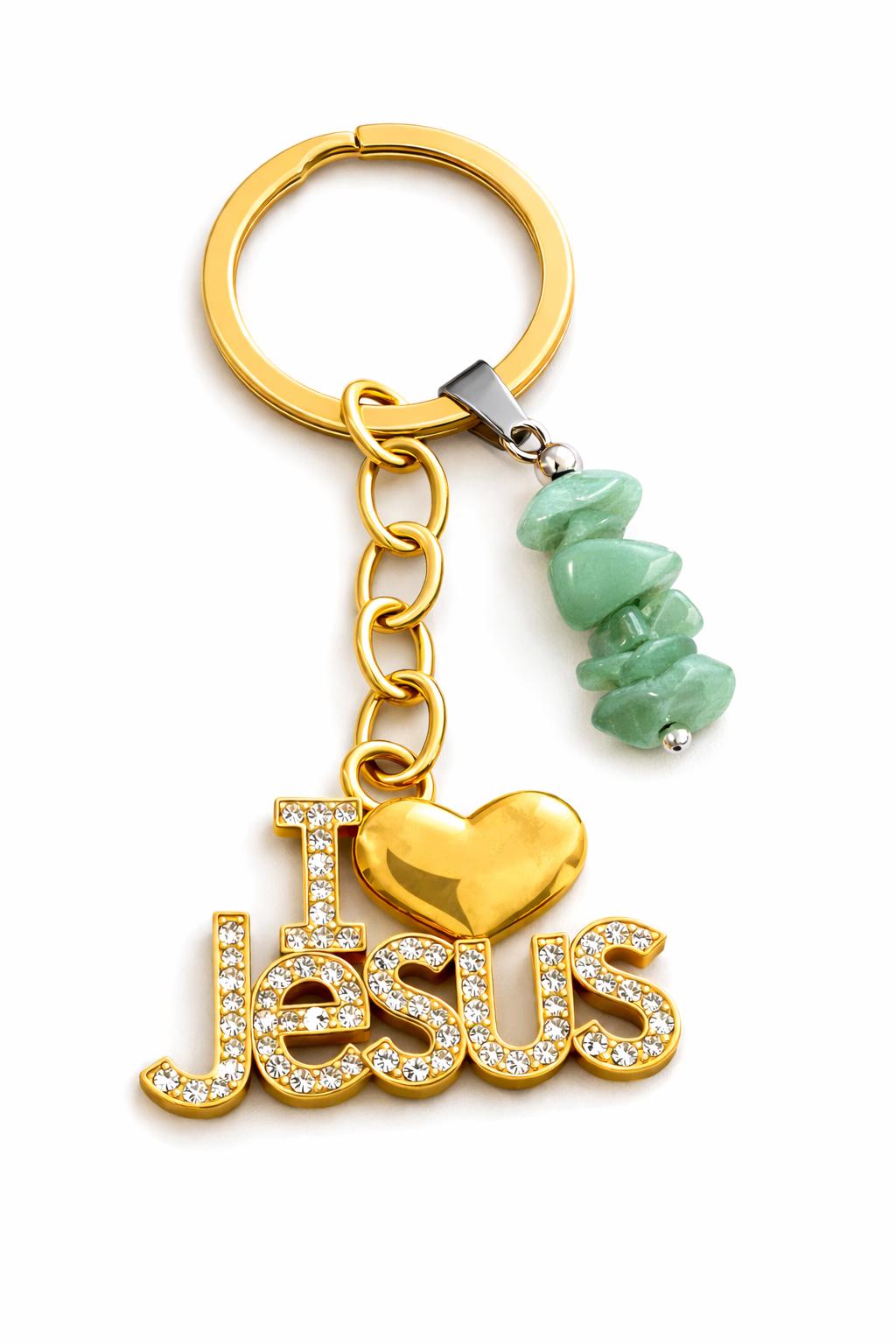 I Love Jesus Keyring with Healing Crystals – Christian Gift, Faith Keychain, Amethyst, Turquoise, Black Onyx, Rose Quartz