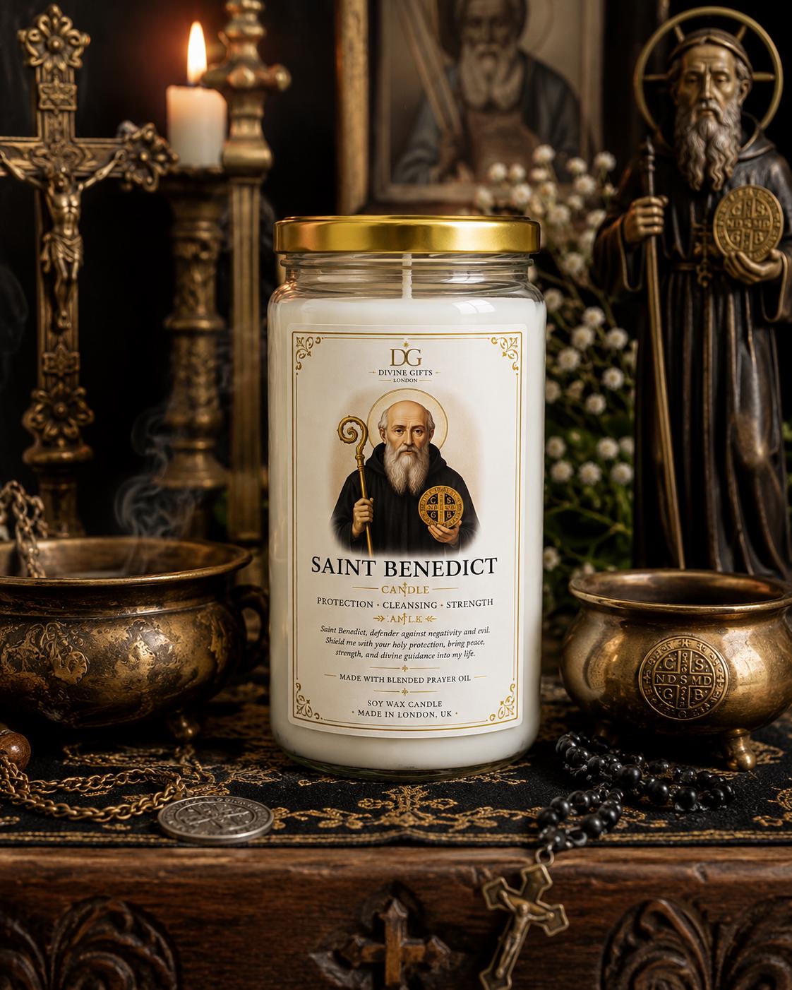 Saint Benedict Prayer Candle | White Soy Wax Protection Candle | Spiritual Cleansing Candle | Catholic Gift | Handmade Blessed Candle