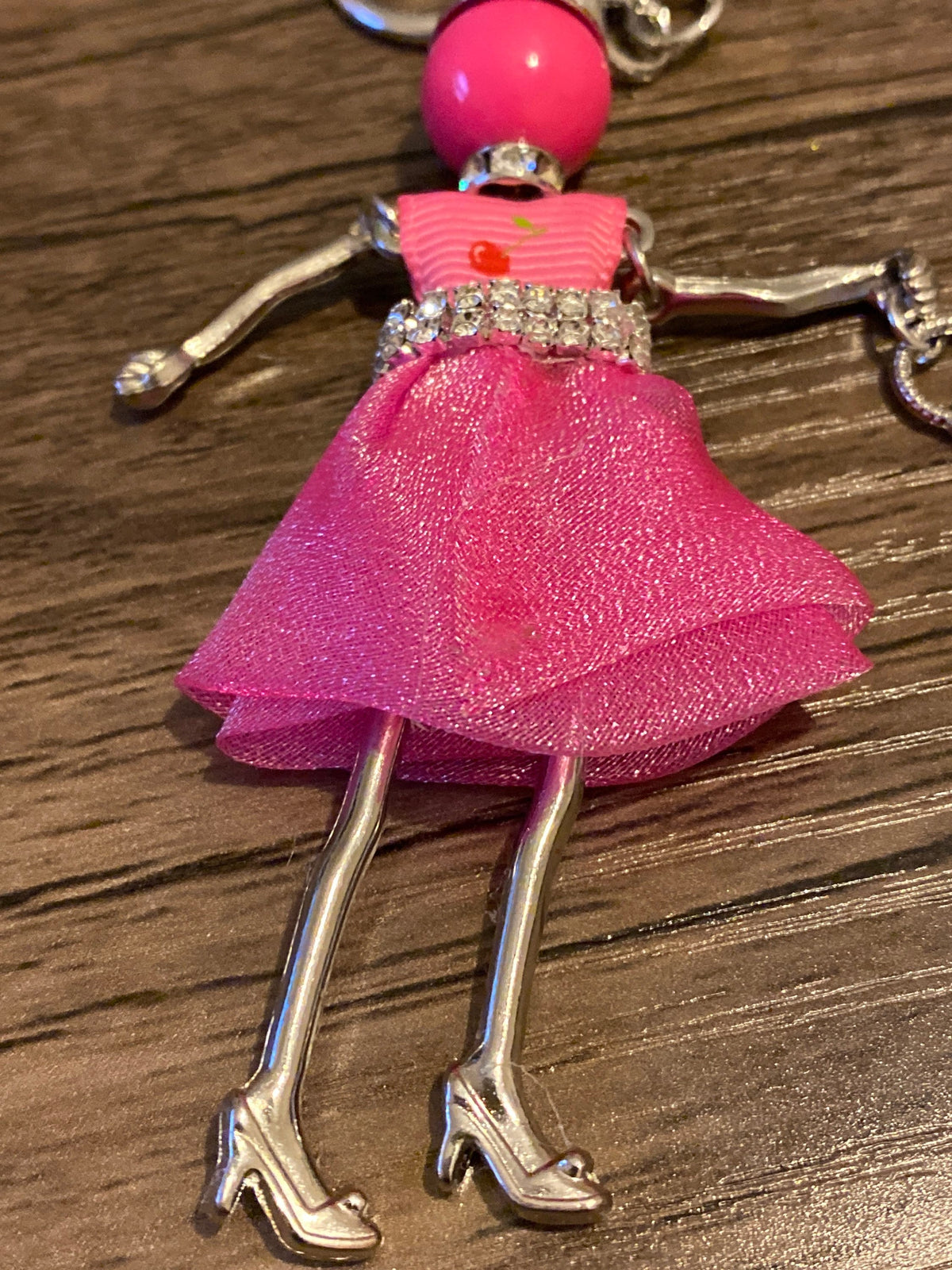 Pink Doll Keyring with Rhinestones,  Hand Bag, Belt Phone Charm. Gift For her, Birthday, Cute Gift, Fun, Cute. Purse Charm, Jewellery.