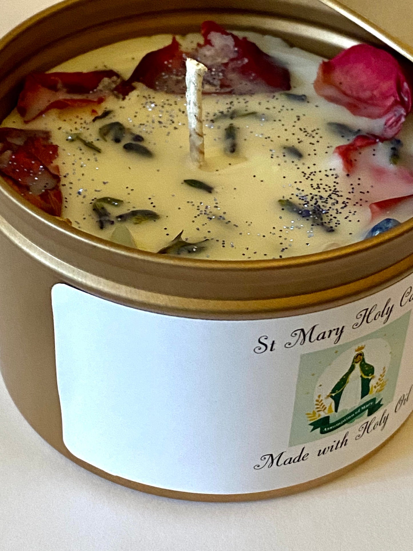 St Mary Holy Soy Candle: Infused with Herbs, Flowers & Crystals