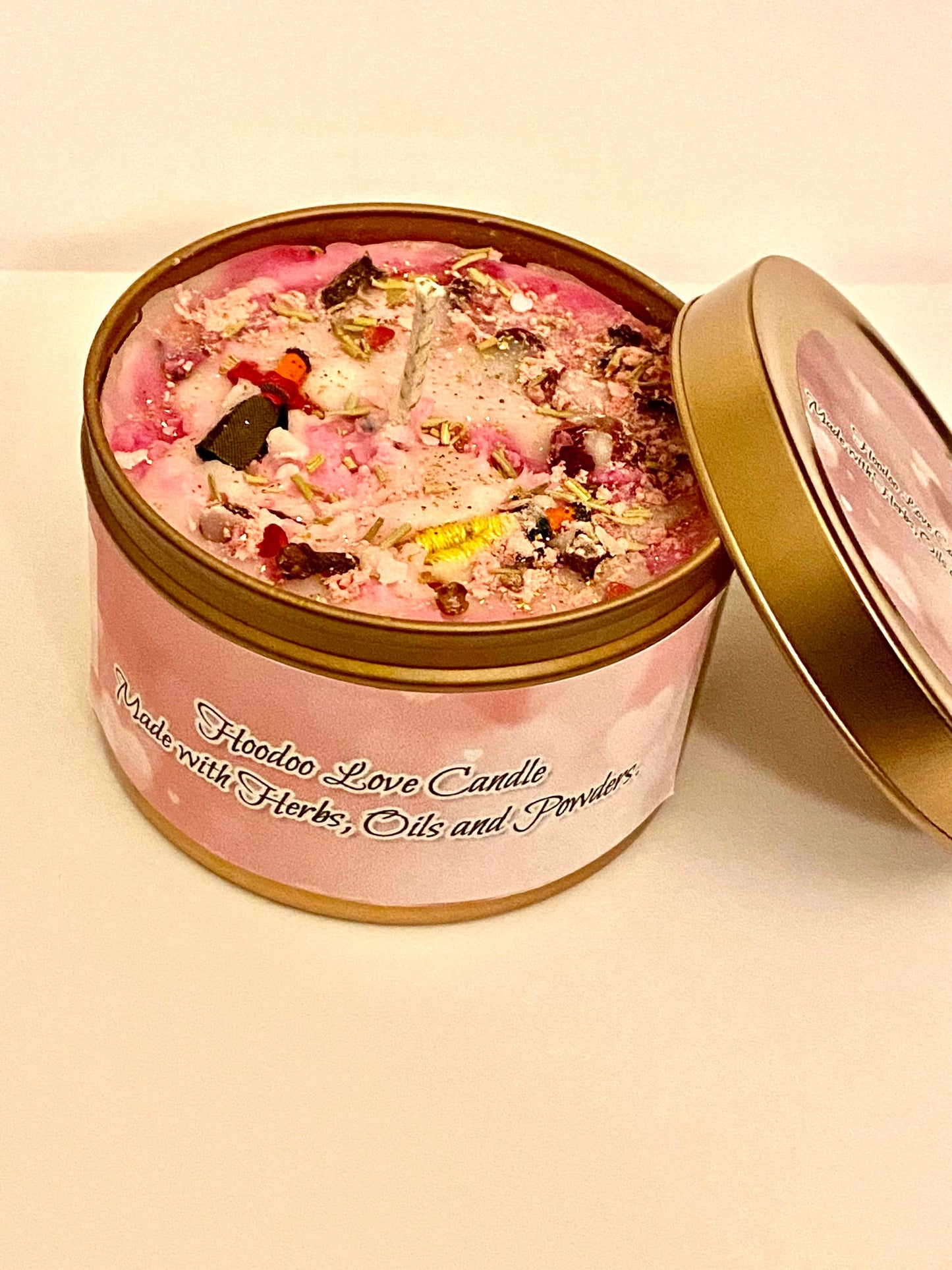 Pretty Love Candle: With mini Dolls, Herbs, Oils, Crystals - 8oz - Cherry Scent