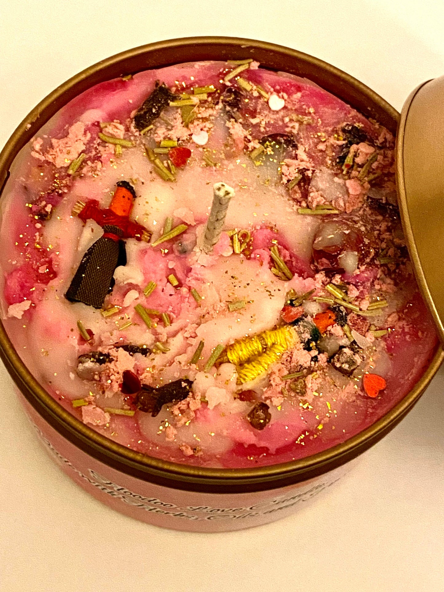 Pretty Love Candle: With mini Dolls, Herbs, Oils, Crystals - 8oz - Cherry Scent