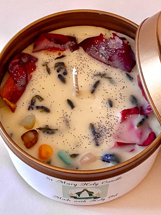 St Mary Holy Soy Candle: Infused with Herbs, Flowers & Crystals