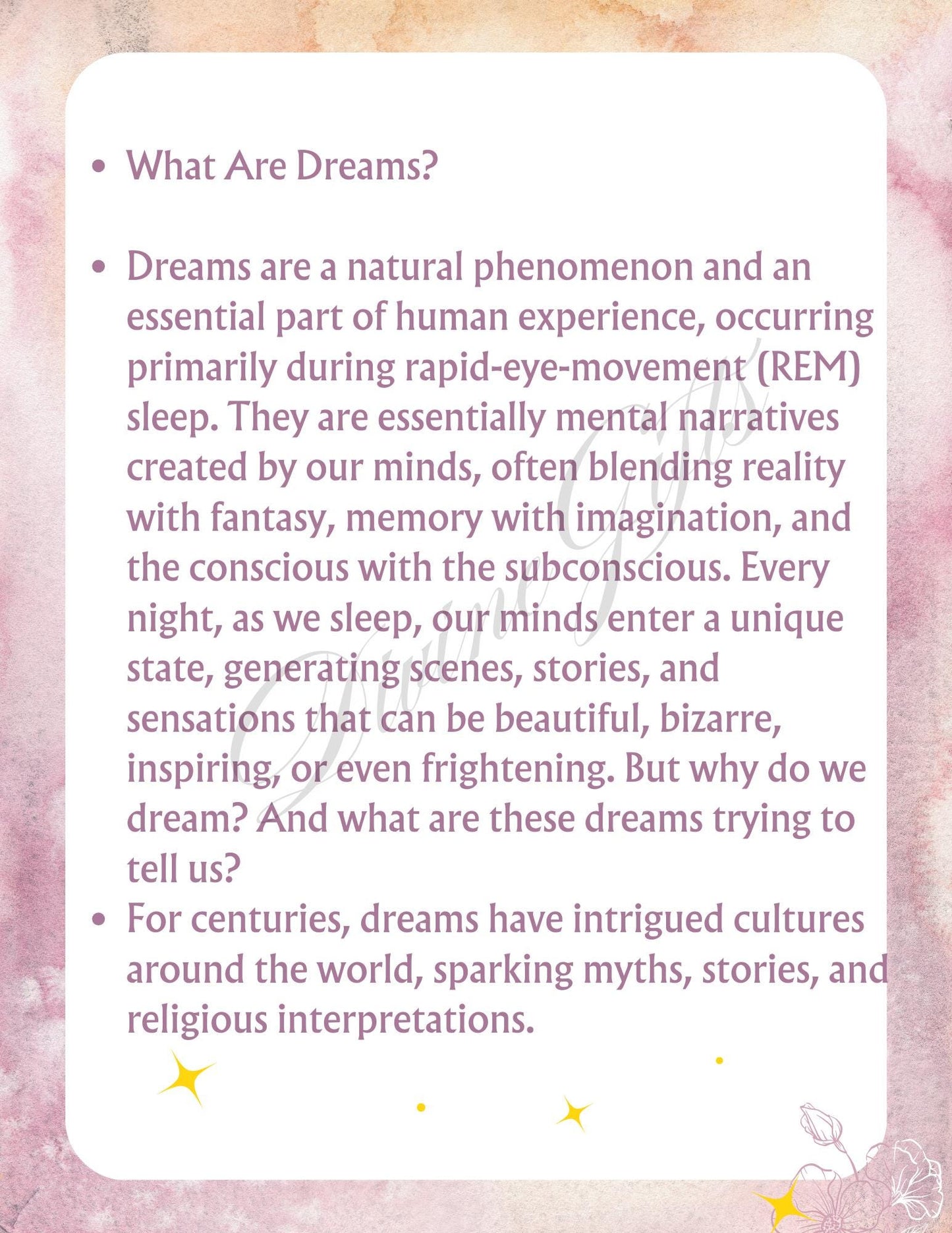 Dream Journal Guide: Dream Interpretation Mini eBook (Digital Download)