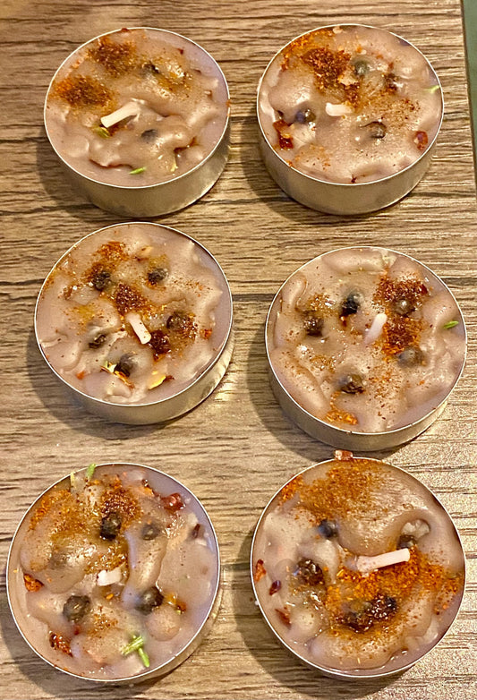 12 x Block Buster Tealight Candles – Break Through Obstacles, made with herbs, roots, oils & powders—handmade blend .