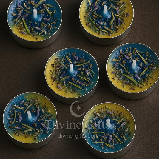 14  Happiness Spell Tealights - Golden herbal candles to invite joy,  peace positive energy Handmade Blend Use to draw happiness.