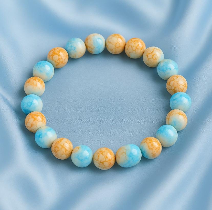 Cute Beaded Bracelet, Blue and Orange Mist Bracelet, Minimalist Jewelry for Her, Handmade Gift, Everyday Accessory, Soft Pastel Bracelet